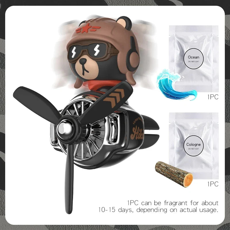 Rotating Propeller Plane Pilot Bear Car Air Freshener | Ocean Scent Vent Clip Decoration MyPetiteCar.com