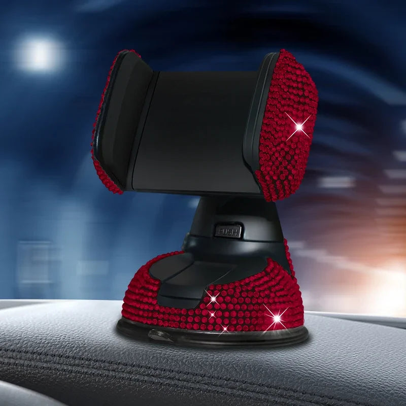 2024 Diamond Pink Car Phone Holder with Rhinestone Accents
