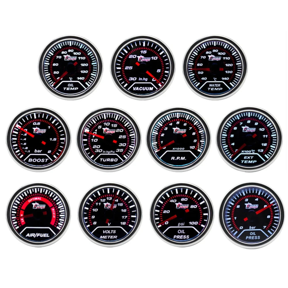 2" 52mm Car Turbo Gauge Set | Boost Water Temp Oil Pressure Tachometer Voltmeter