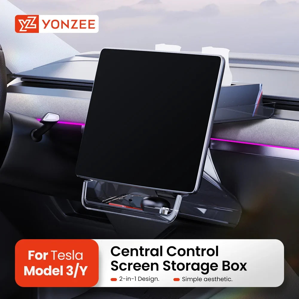 YZ Hidden Screen Storage Box for Tesla Model 3 Y Highland Juniper 2021-2025 | Magnetic Magsafe Storage MyPetiteCar.com