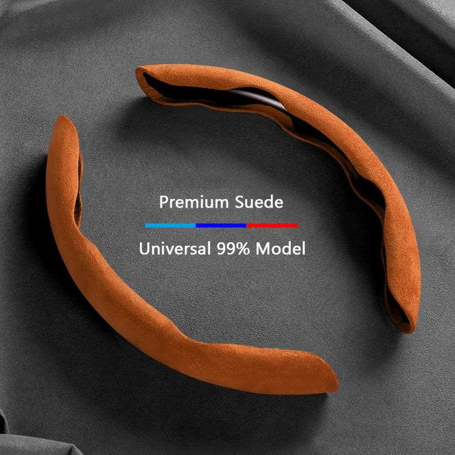 Suede Universal 38CM Car Steering Wheel Booster Cover Non-Slip Auto Interior Steer Protector Decoration Accessories-Brown MyPetiteCar.com