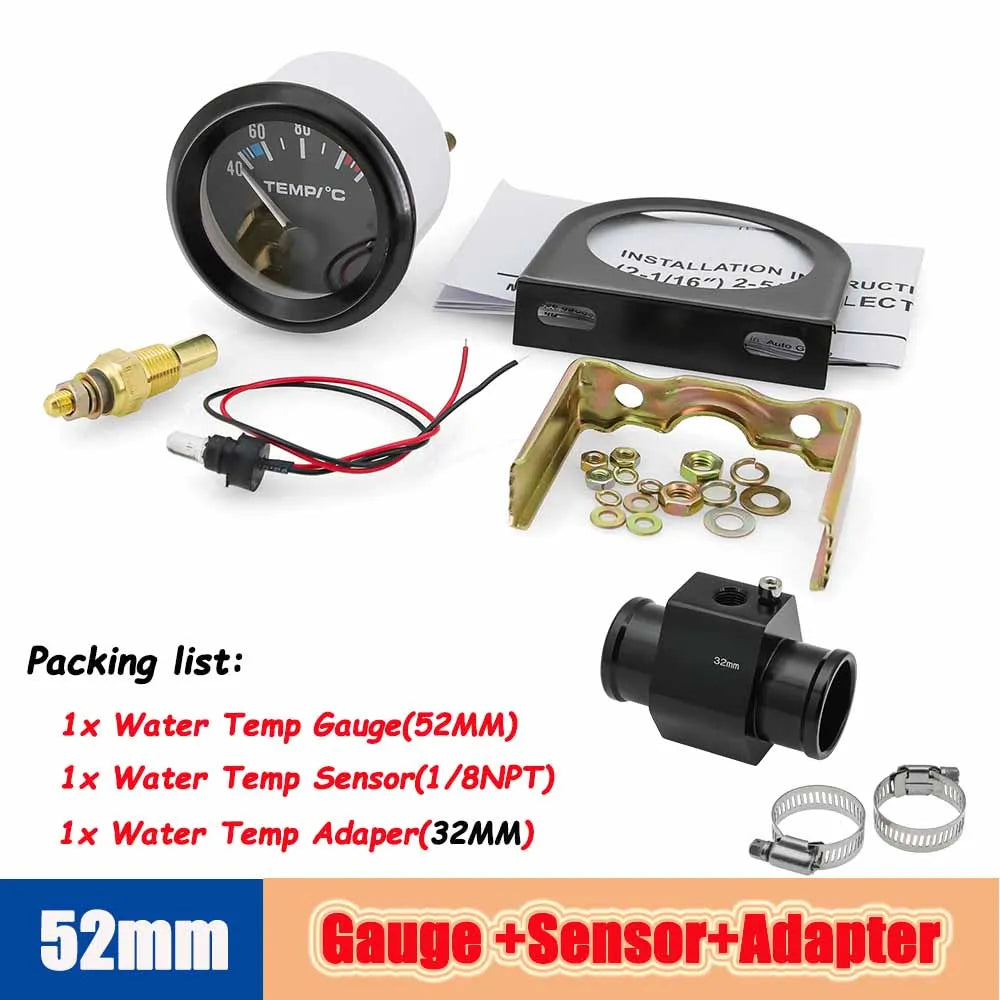 40-120 Celsius Car 52mm Water Temperature Gauge with Adaptor Joint Pipe | Racing 12V Radiator Temp Meter MyPetiteCar.com
