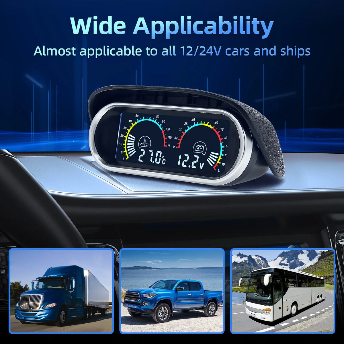 12V 24V Digital Water Temperature Gauge with Volt Meter | 2-in-1 Car Gauge with Sensor