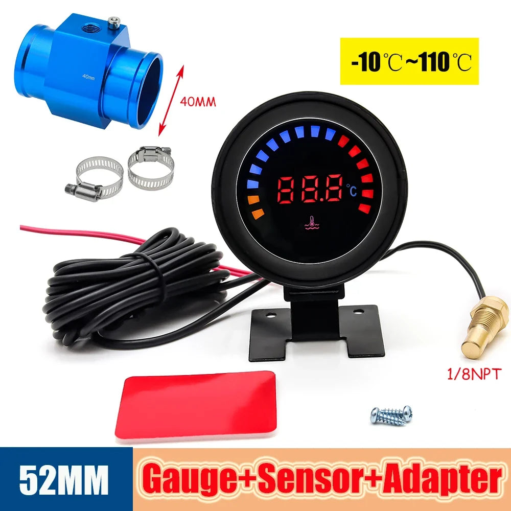 52mm Auto Water Temperature Meter | Universal LCD Digital Thermometer with Sensor and 1/8NPT Adapter MyPetiteCar.com