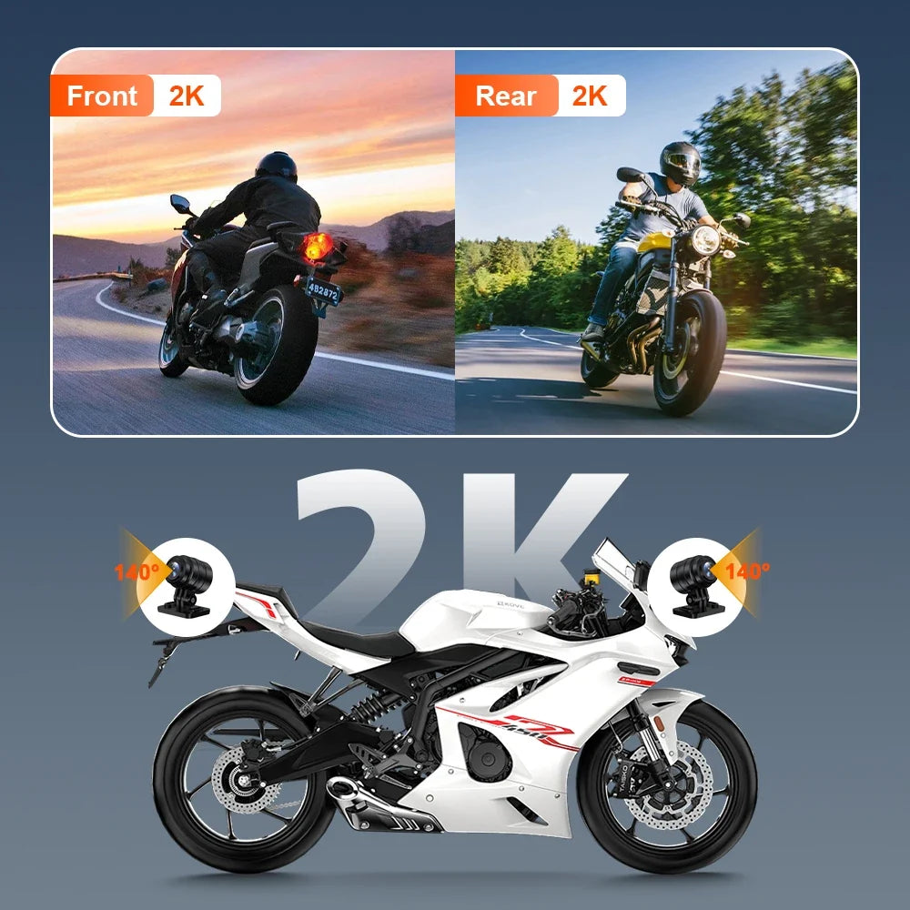 Dual 2K Motorcycle DVR Camera | Front Rear Waterproof Dash Cam with WiFi GPS MyPetiteCar.com