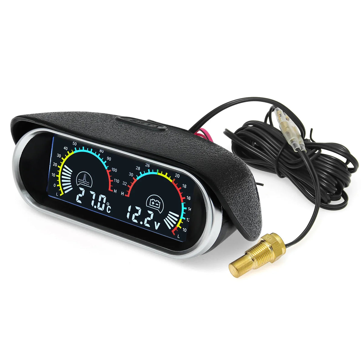 12V 24V Digital Water Temperature Gauge with Volt Meter | 2-in-1 Car Gauge with Sensor