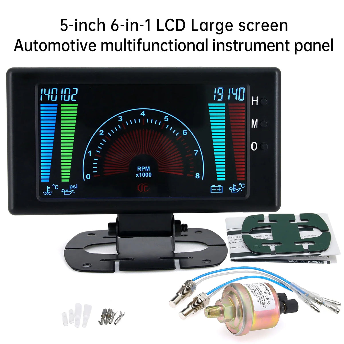 5-inch 6-in-1 LCD Large Screen Automotive Multifunctional Instrument Panel | 12V Vehicle Gauge