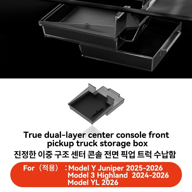 YZ For Tesla Model Y YL Juniper 3 Highland 2021-2026 Storage Box Hidden Armrest Front Center Console Organizer Box Car Accessory MyPetiteCar.com