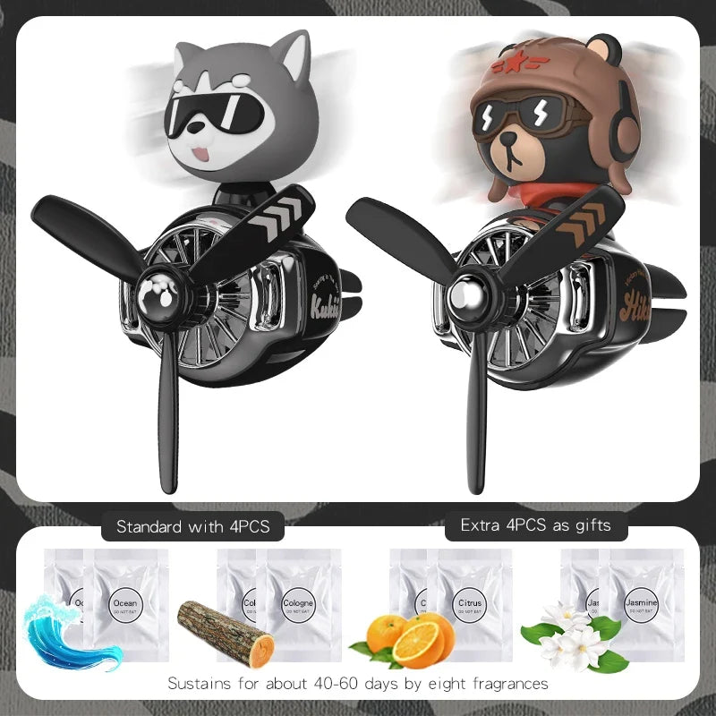 Rotating Propeller Plane Pilot Bear Car Air Freshener | Ocean Scent Vent Clip Decoration MyPetiteCar.com