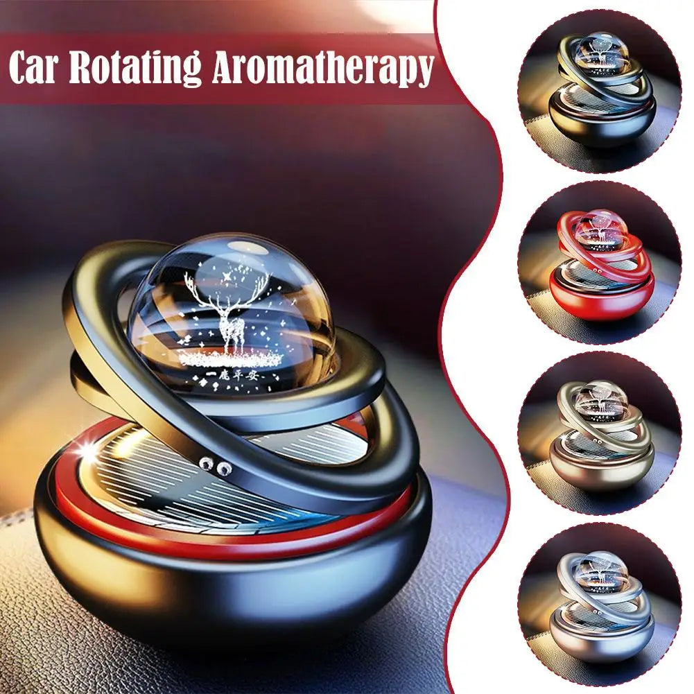 Car Air Freshener Solar Rotating Aromatherapy Star Ball Double Ring Suspended Ornament Diffuser Interior Decoration MyPetiteCar.com