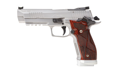 Sig Sauer P226 X-FIVE |  Semi-automatic |  Single Action Only |  Metal Frame Pistol |  Full Size |  9MM |  5" Barrel |  Matte Finish |  Stainless Steel |  Custom Hogue Cocobolo Grip with Alloy Magwell |  Fiber Optic Front Sight |  Adjustable Rear Sight |