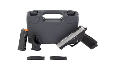 Sig Sauer P365 XMACRO COMP |  Semi-automatic |  Striker Fired |  Polymer Frame Pistol |  Compact |  9MM |  3.1" Integrally Compensated Barrel |  Nitron Finish |  Silver Slide |  Black Frame |  Macro-Compact Grip Module with 1913 Rail |  XRAY3 Day/Night Si Atomic Defense