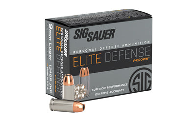 Sig Sauer Elite Defense V-Crown Ammunition |  9MM |  124 Grain |  Jacketed Hollow Point |  20 Round Box