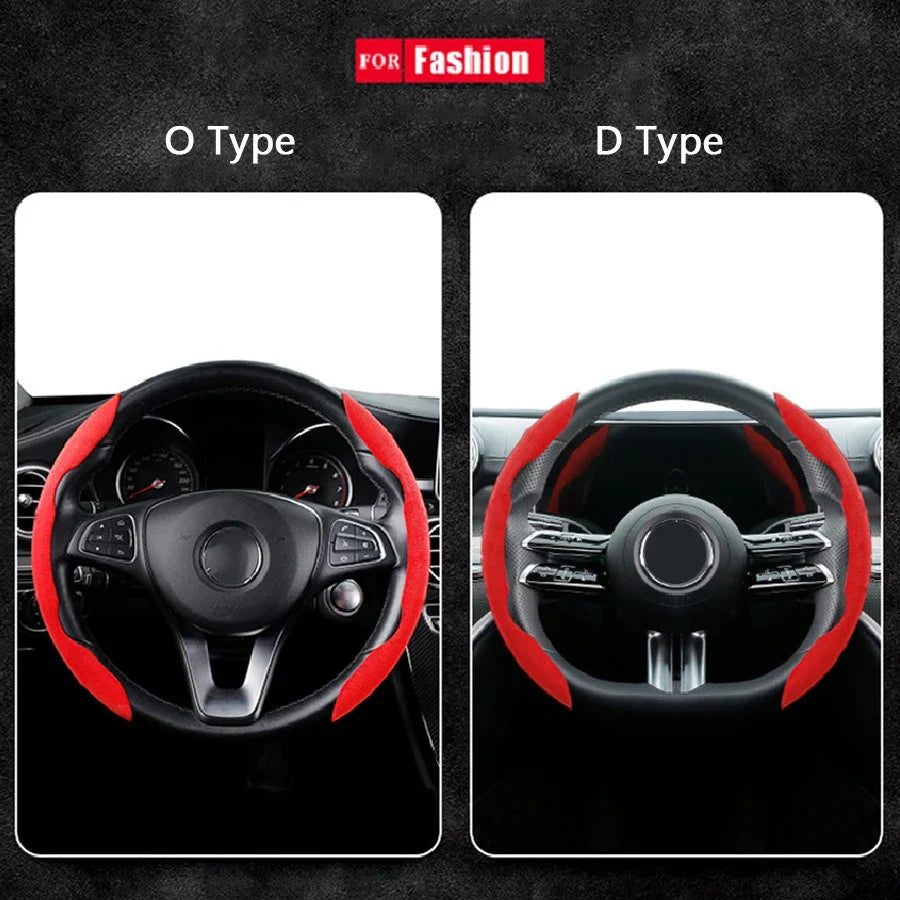 Suede Universal 38CM Car Steering Wheel Booster Cover Non-Slip Auto Interior Steer Protector Decoration Accessories-Brown MyPetiteCar.com