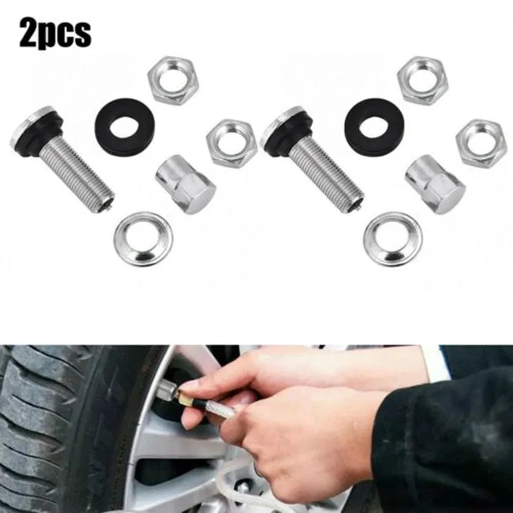 2 Pcs Silver Metal Car Tire Valve Short Stems | Tubeless Vacuum Replacement MyPetiteCar.com