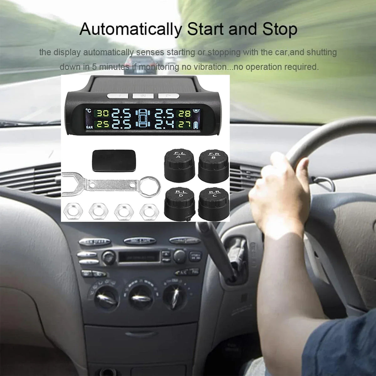Car Tire Pressure Monitoring System | 4-Sensor TPMS with Solar Display MyPetiteCar.com