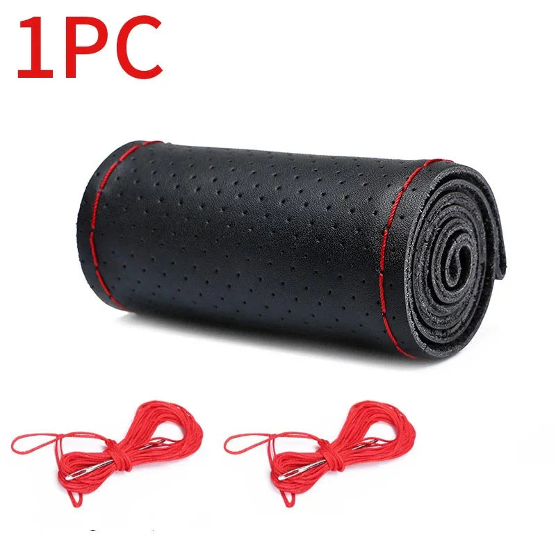 Genuine Leather Steering Wheel Cover For Car Braiding Steering Wheel Protector Covers Anti Scratch Steering Accessories MyPetiteCar.com