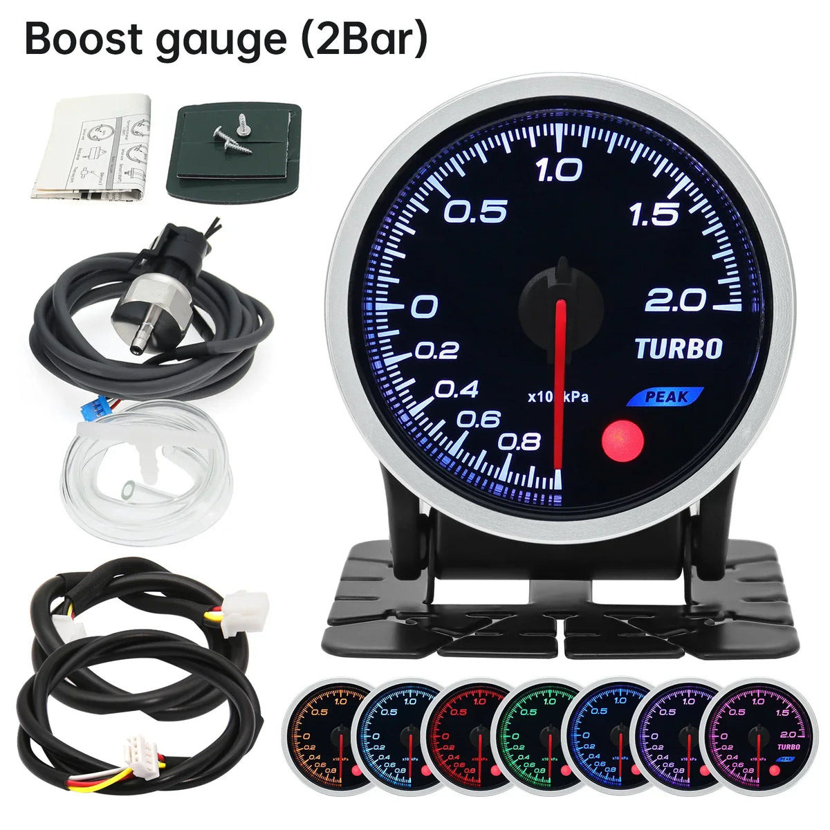 2 Inch 52mm Smoke Lens Turbo Boost Gauge | 8 Color Backlight Car Gauge with Sensor MyPetiteCar.com