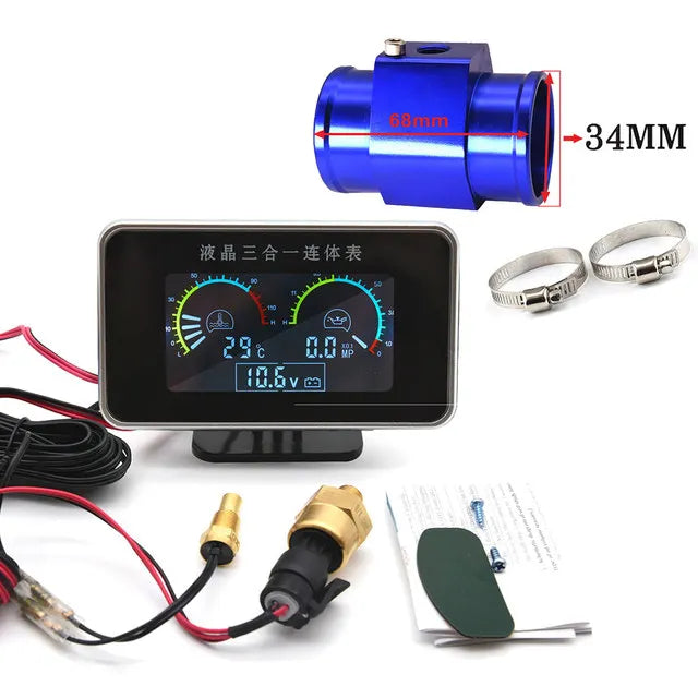 Universal 3 in 1 Digital Truck Car Gauge | Water Temp Oil Pressure Voltmeter 12V