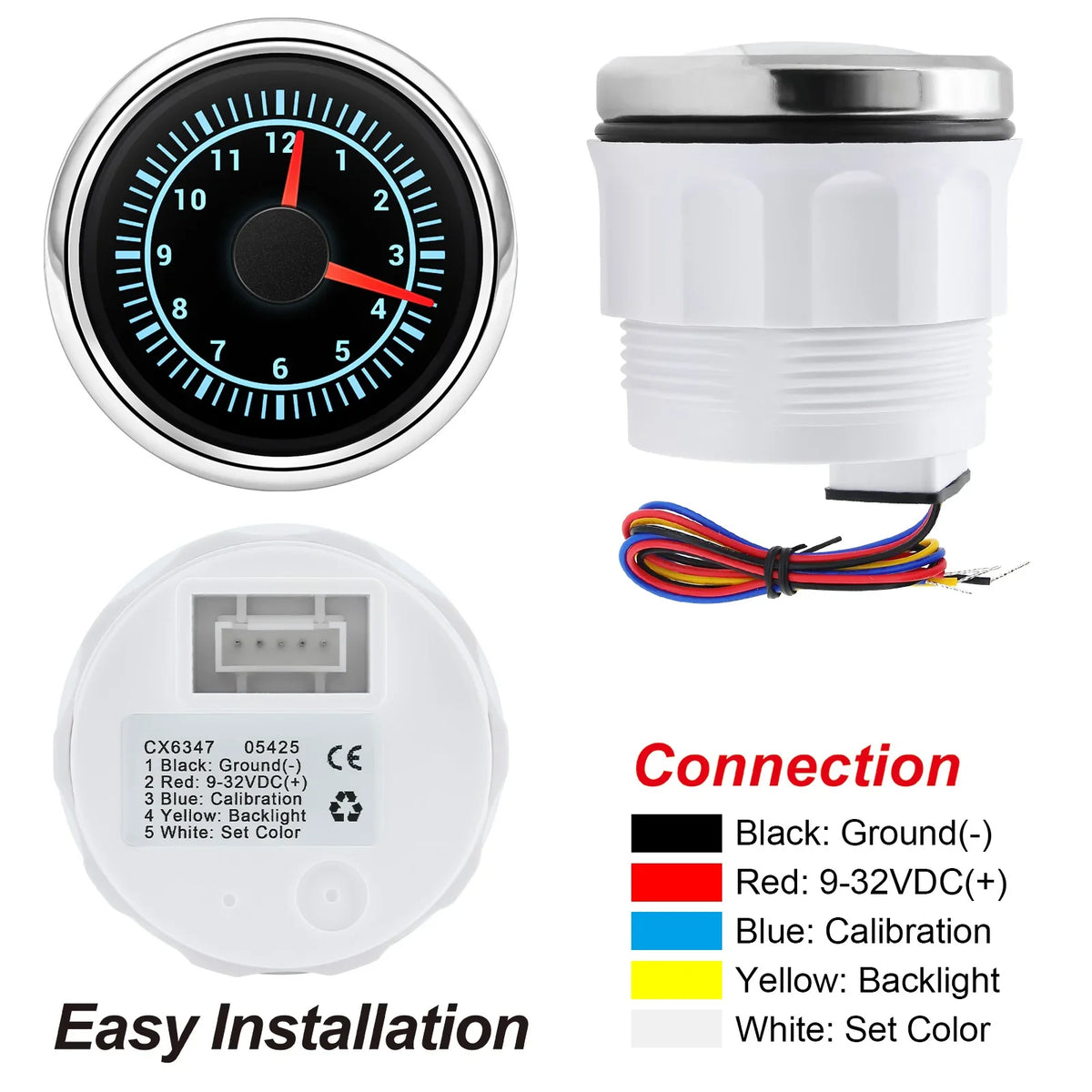 52mm 12-Hour Digital Clock Gauge | 8-Color Backlight for Car Truck Yachts MyPetiteCar.com