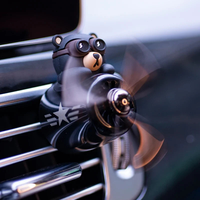 Rotating Propeller Plane Pilot Bear Car Air Freshener | Ocean Scent Vent Clip Decoration MyPetiteCar.com