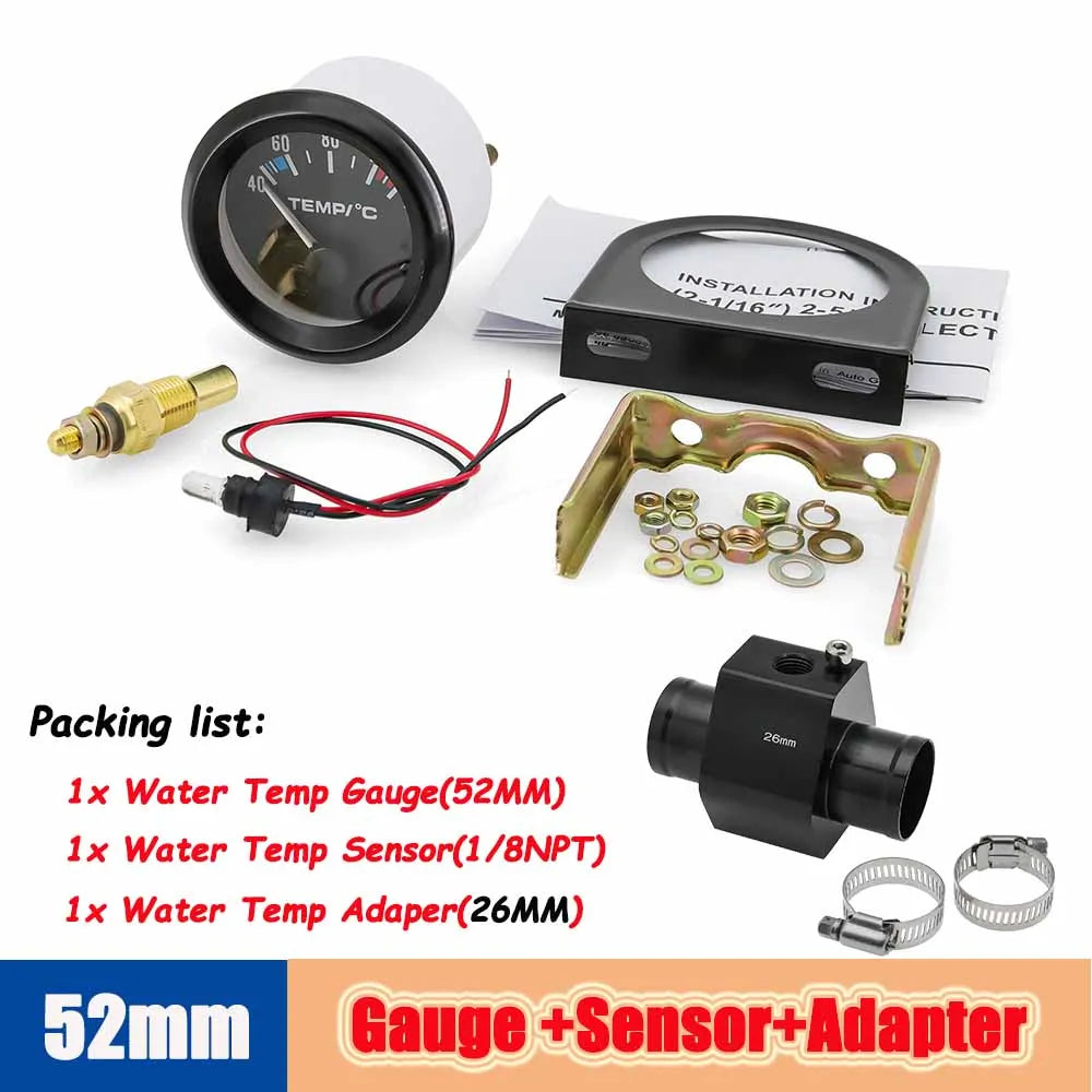 40-120 Celsius Car 52mm Water Temperature Gauge with Adaptor Joint Pipe | Racing 12V Radiator Temp Meter MyPetiteCar.com