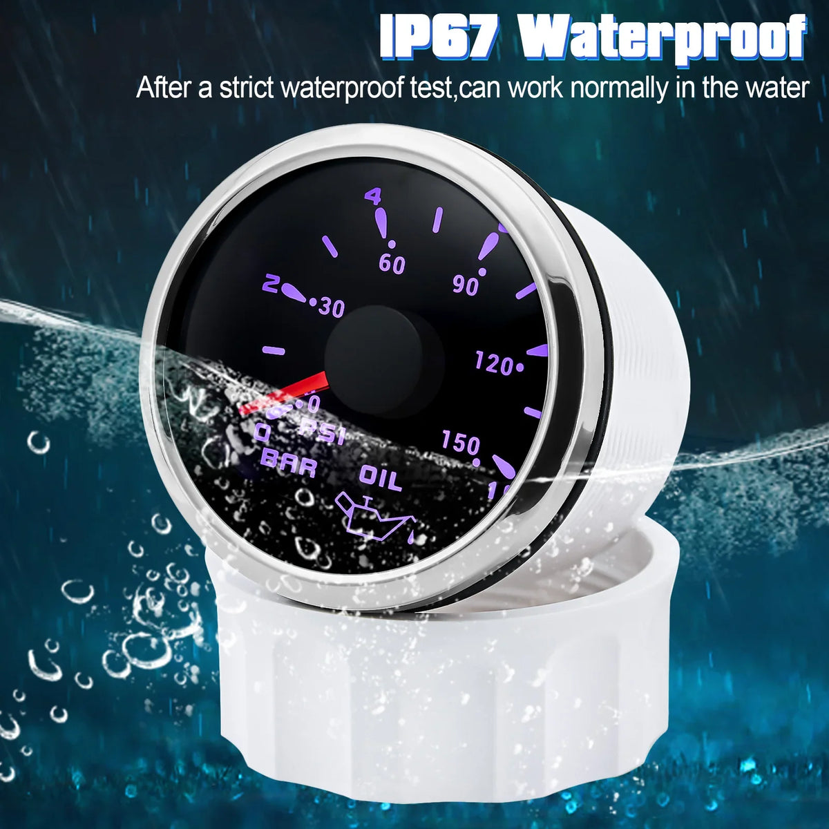 HD 2" 52mm Oil Pressure Gauge Meter 0-10Bar 0~150PSI | With 7 Colors LED Backlight and 1/8NPT Sensor for Boat Car Truck 9-32V MyPetiteCar.com