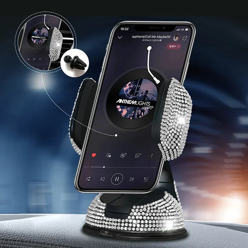 2024 Diamond Pink Car Phone Holder with Rhinestone Accents