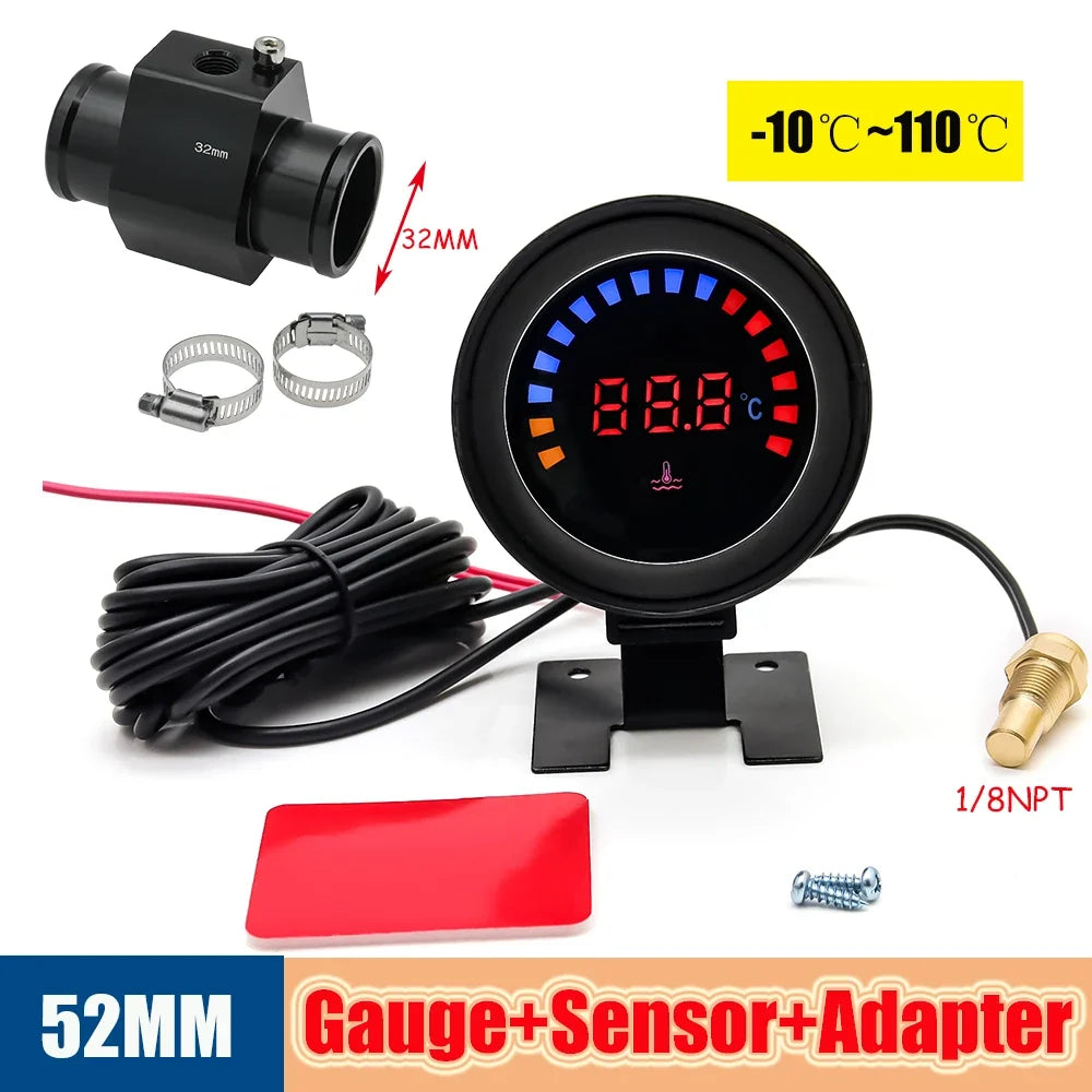 52mm Auto Water Temperature Meter | Universal LCD Digital Thermometer with Sensor and 1/8NPT Adapter MyPetiteCar.com