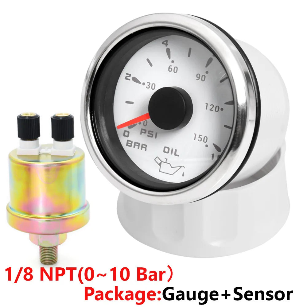 HD 2" 52mm Oil Pressure Gauge Meter 0-10Bar 0~150PSI | With 7 Colors LED Backlight and 1/8NPT Sensor for Boat Car Truck 9-32V MyPetiteCar.com