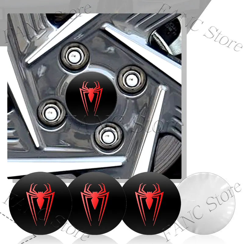 4 Pcs Red Spider Wheel Center Cap Stickers