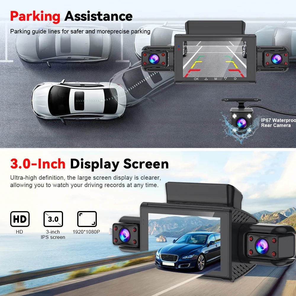 4CH WiFi Dash Cam Front FHD 1080P | 360° Car DVR with Parking Mode