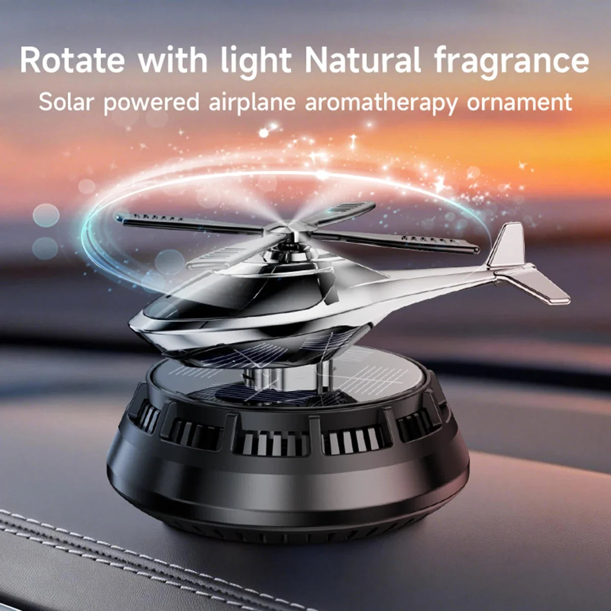 Solar Powered Air Freshener | Airplane Helicopter Rotatable Car Dashboard Decoration