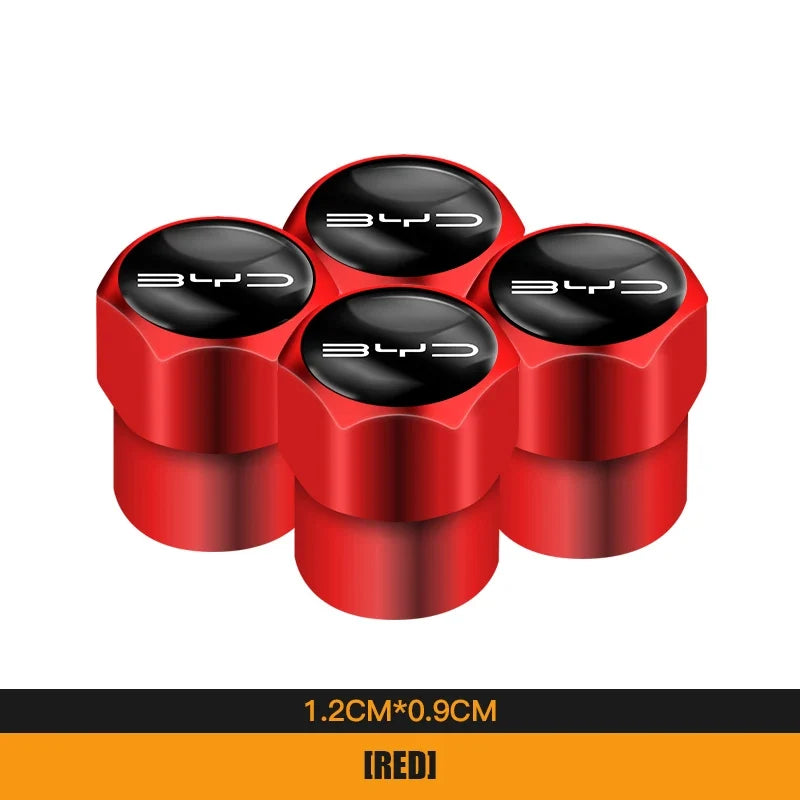 4Pcs Aluminum Alloy Tire Valve Caps for BYD Models | Waterproof Dustproof Cover Set