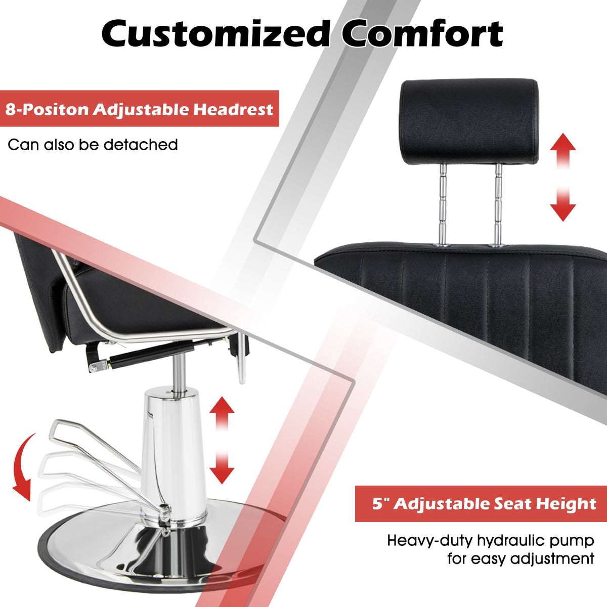 360 Degrees Swivel Salon Hydraulic Barber Chair with Adjustable Headrest and Reclining Backrest-Black