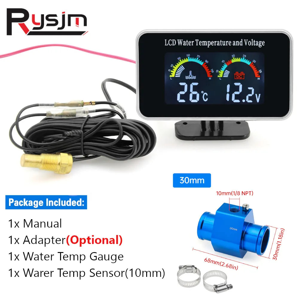 HD Car LCD Water Temperature Meter Thermometer Voltmeter Gauge | 2in1 Temp & Voltage Meter for 12V/24V Vehicles MyPetiteCar.com