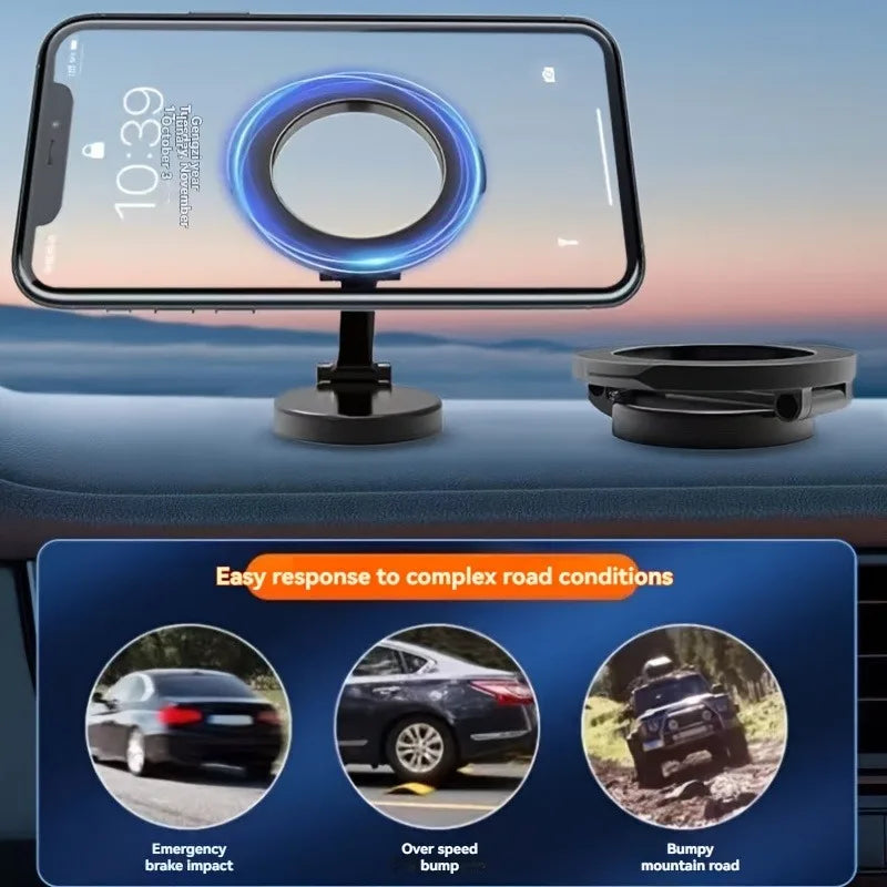360° Rotating Magnetic Car Phone Holder | Foldable Dashboard Mount for All Smartphones