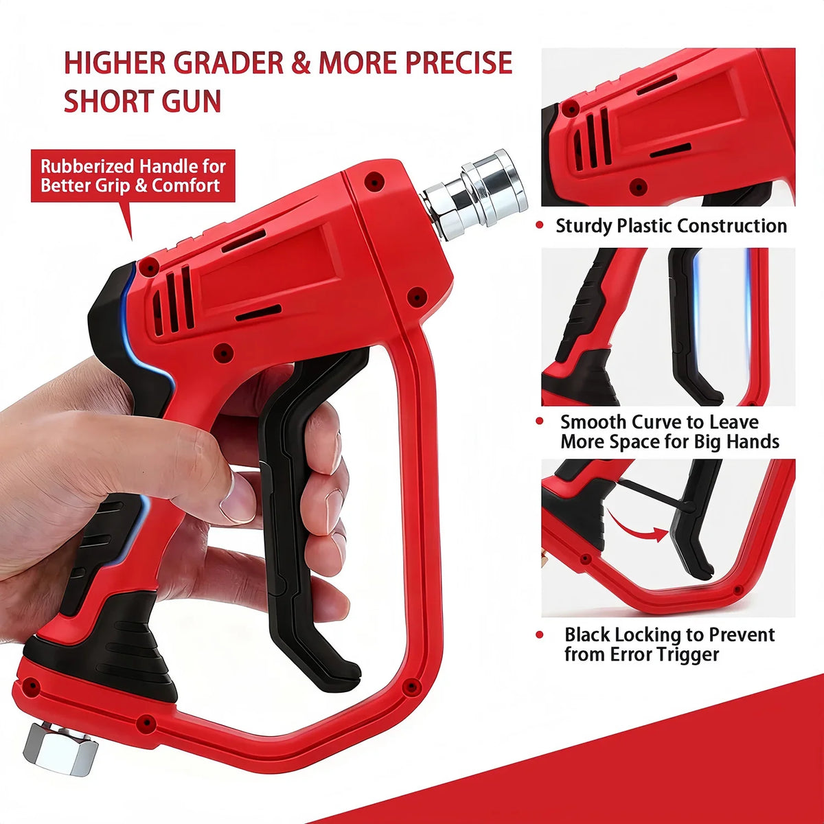 Quick Connect High Pressure Car Wash Short Gun | Fits 3/8 & M22-14/15mm Pressure Washer Hose