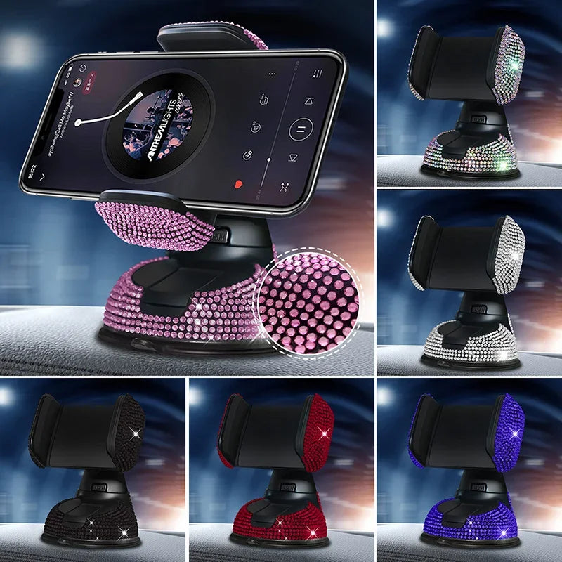 2024 Diamond Pink Car Phone Holder with Rhinestone Accents