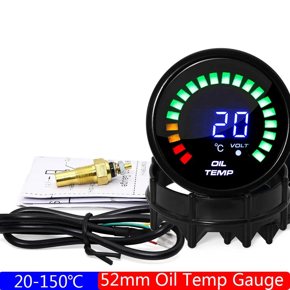 2" 52MM Digital LED Gauge Set | PSI Boost Vacuum Water Temp Oil Temp Oil Press Voltmeter Air/Fuel Ratio EGT RPM Tachometer MyPetiteCar.com