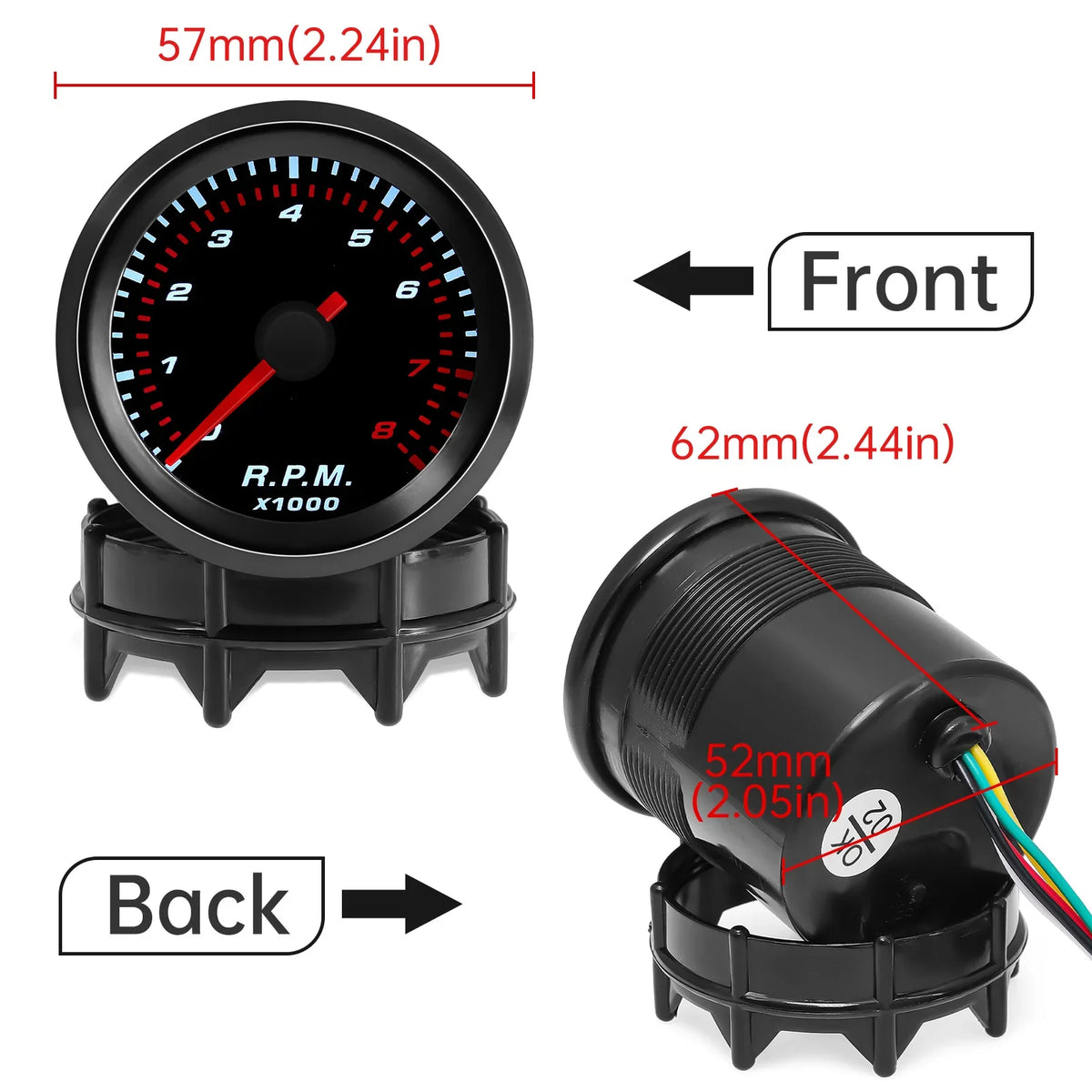 0~8000 RPM 2" 52mm Universal Car Tachometer with White LED Pointer | Smoke Lens Gauge MyPetiteCar.com