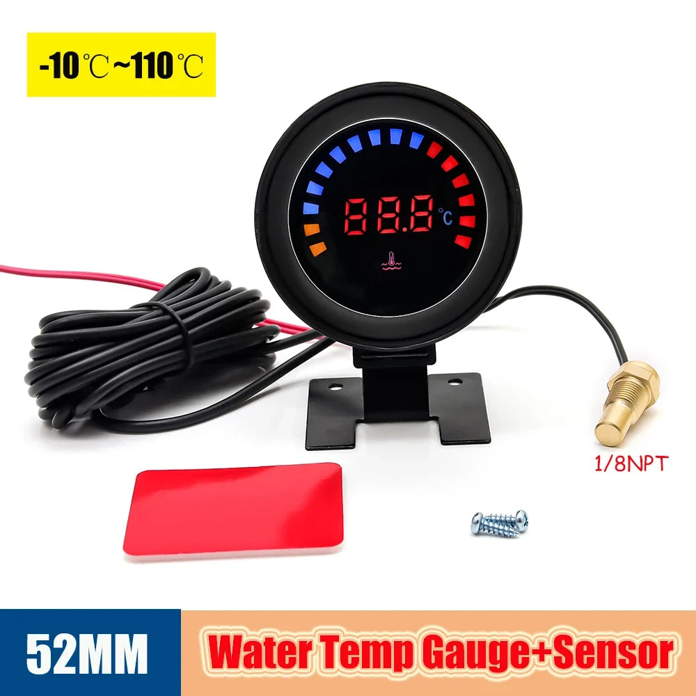 52mm Auto Water Temperature Meter | Universal LCD Digital Thermometer with Sensor and 1/8NPT Adapter MyPetiteCar.com