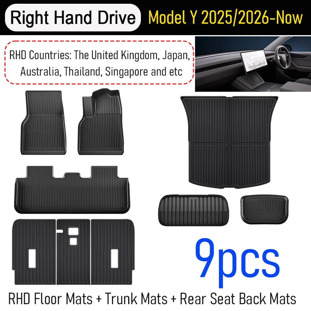 Tesla Model Y Juniper 2025–2026 All-Weather Floor Mats | Full Interior Protection Set MyPetiteCar.com