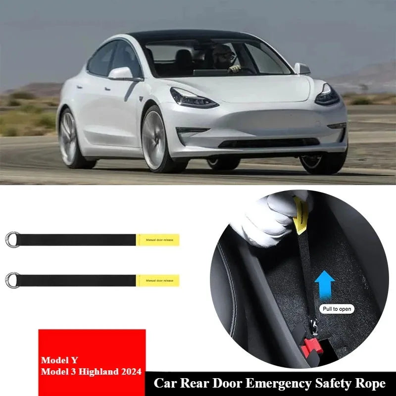 2PCS Car Rear Door Emergency Safety Rope | For Tesla Model 3 Highland 2024 MyPetiteCar.com