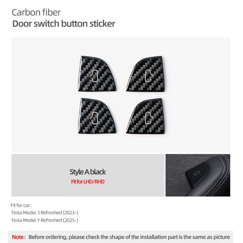 For Tesla Model 3 Highland Model Y Carbon Fiber Door Switch Trim | Interior Stickers MyPetiteCar.com