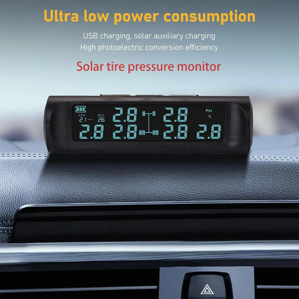 Car Tire Pressure Monitoring System | 4-Sensor TPMS with Solar Display MyPetiteCar.com