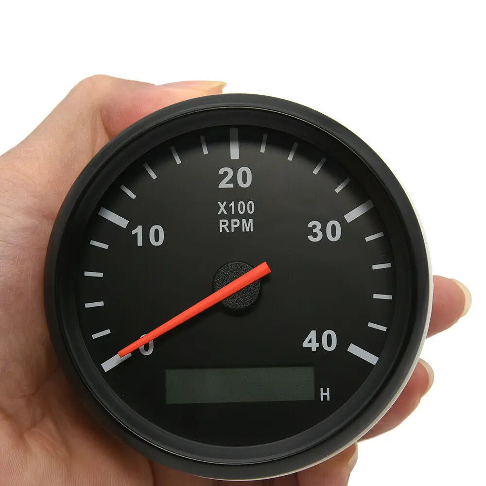 85mm Diesel Engine Tachometer 0-4000RPM | Digital LCD Hour Meter with M16/M18 RPM Sensor