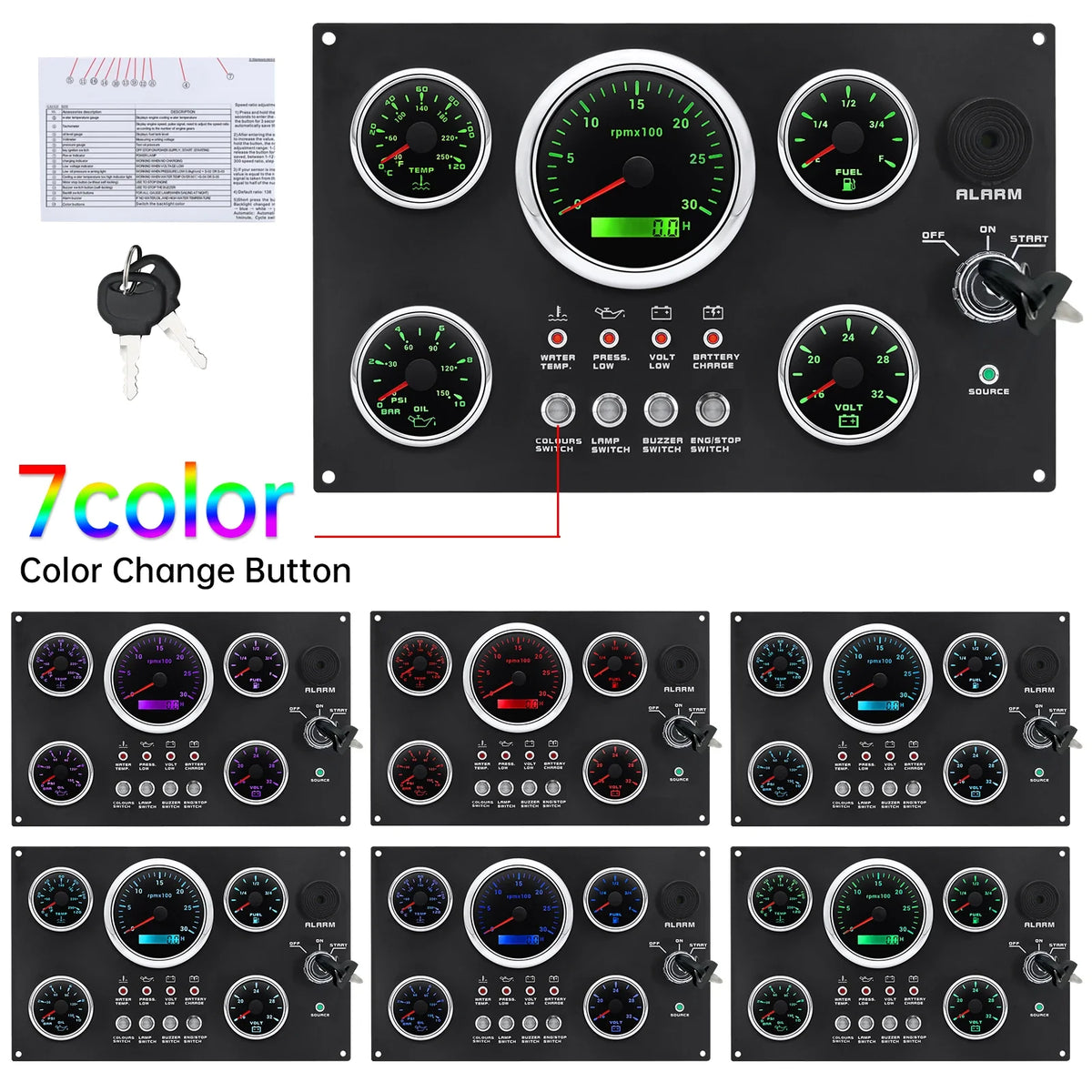 Car Boat Diesel Engine 5 Gauge Instrument Panel Set | GPS Speedometer Tachometer Fuel Oil Pressure Volt MyPetiteCar.com