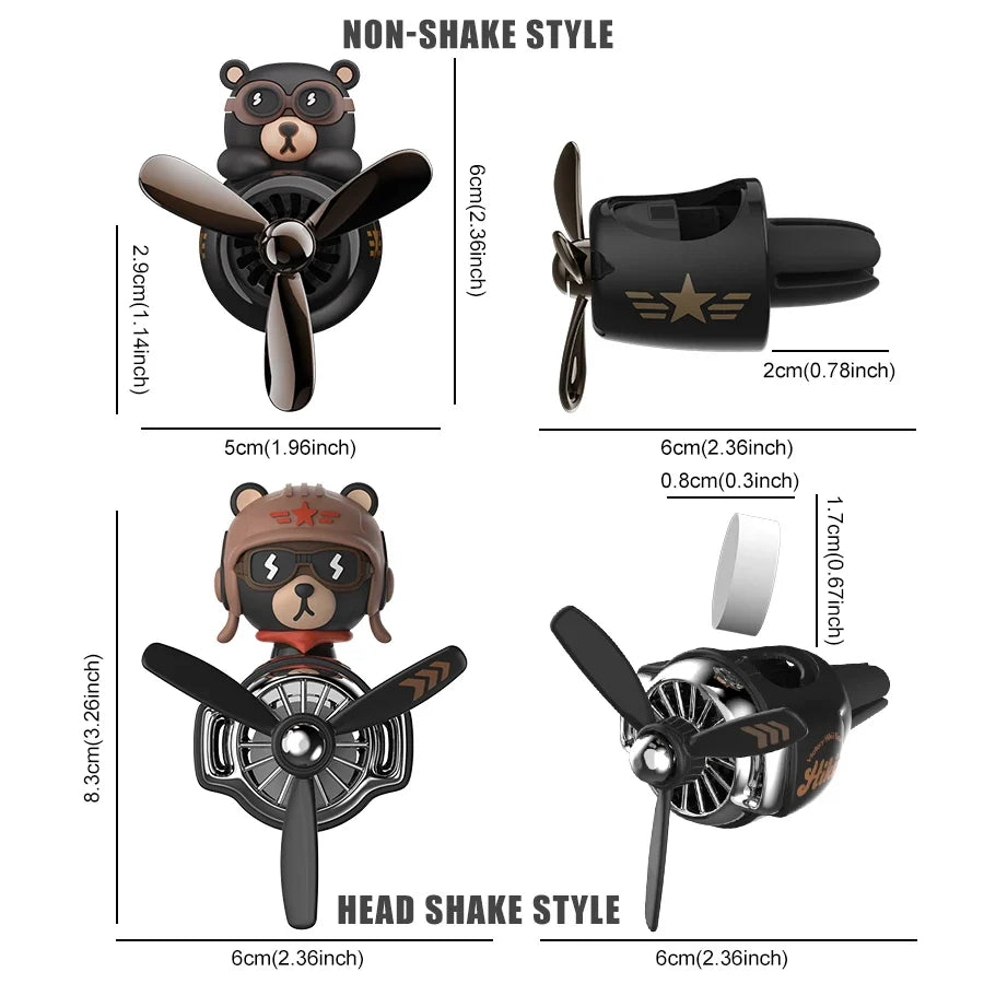 Rotating Propeller Plane Pilot Bear Car Air Freshener | Ocean Scent Vent Clip Decoration MyPetiteCar.com