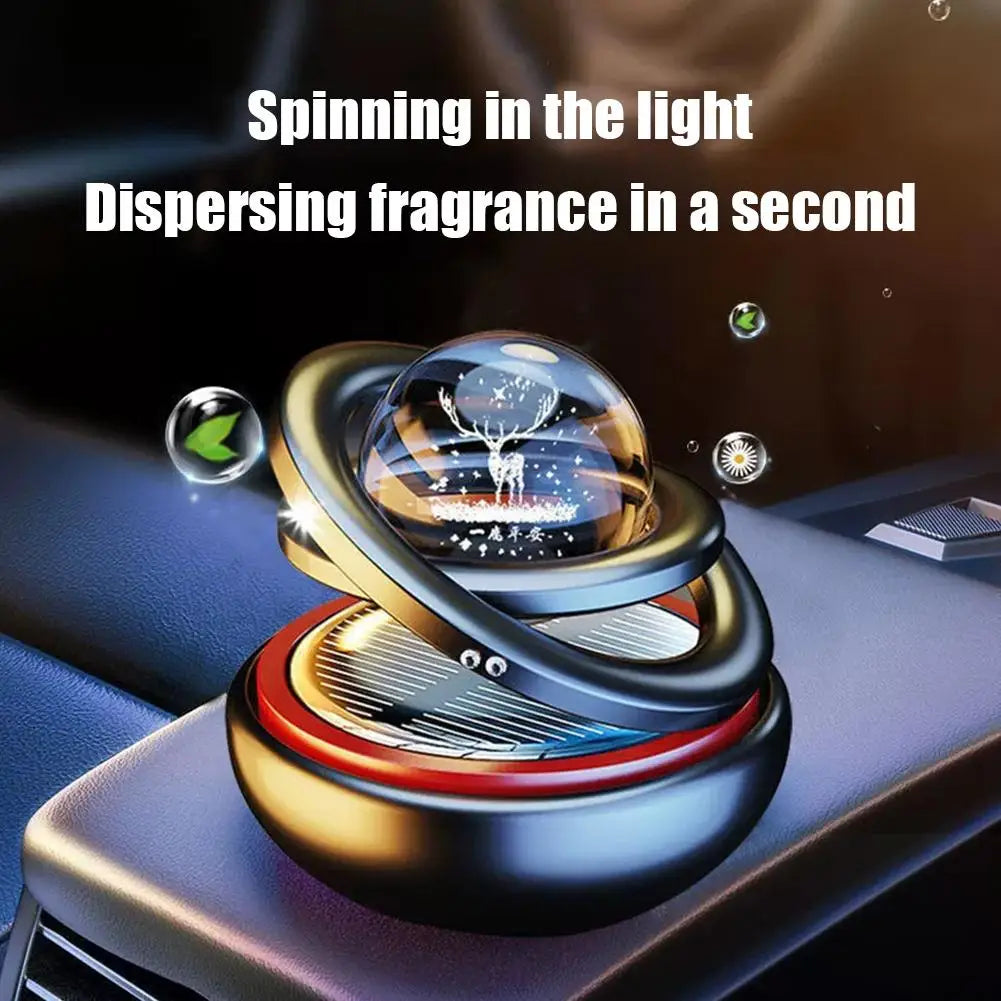 Car Air Freshener Solar Rotating Aromatherapy Star Ball Double Ring Suspended Ornament Diffuser Interior Decoration MyPetiteCar.com